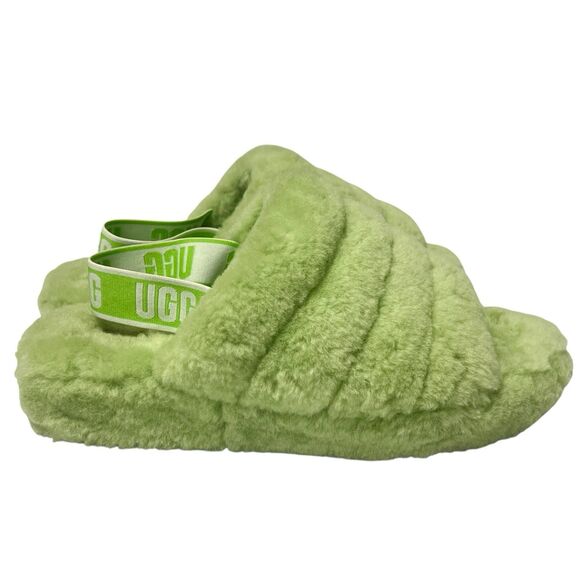 UGG Fluff Yeah Slide On Slippers Slingback Plush Apple Green Women’s Size 11 - Picture 4 of 10